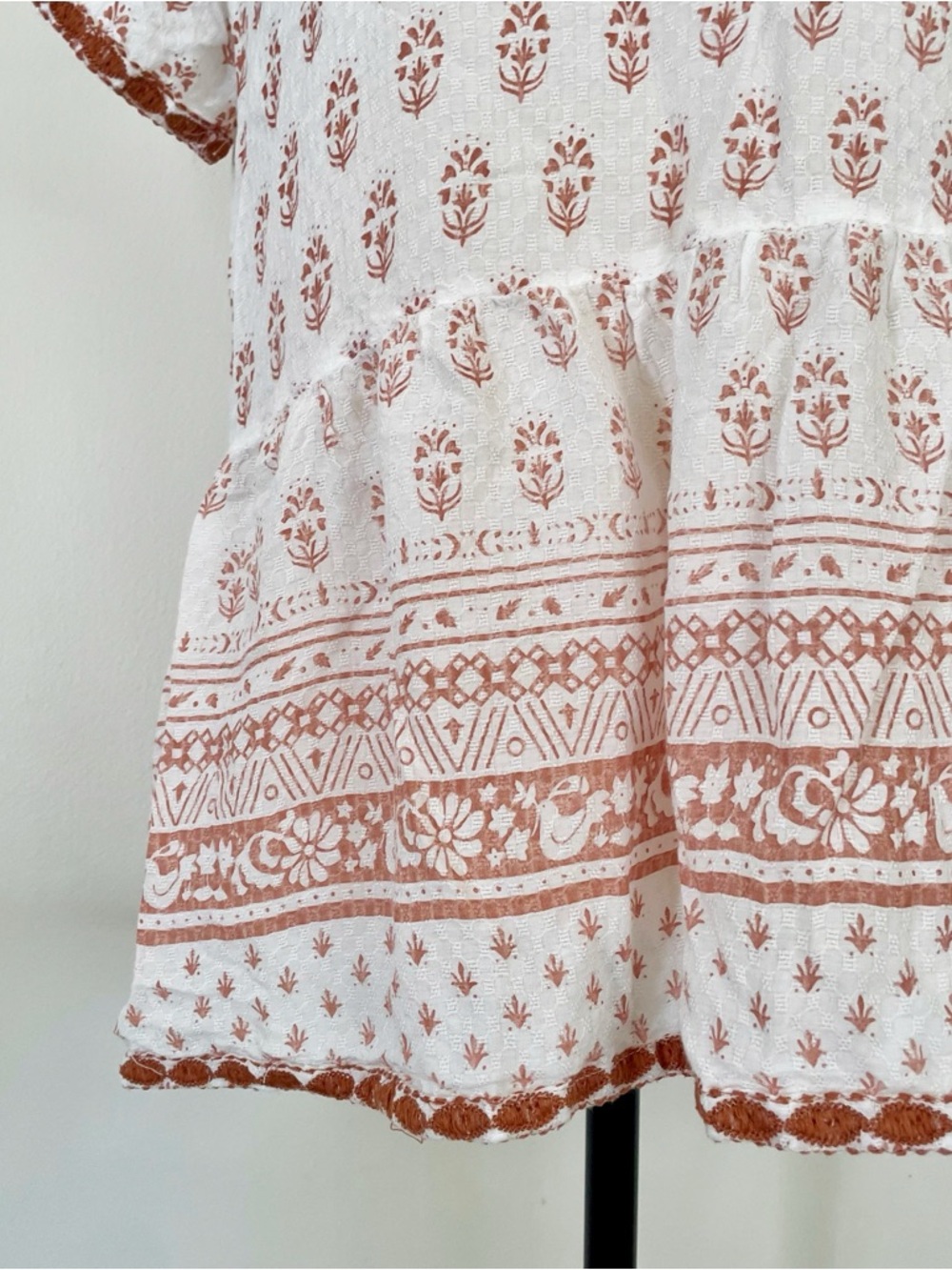 Sigrid Olsen Block Print Embroidered Peplum Top - Picture 3 of 6